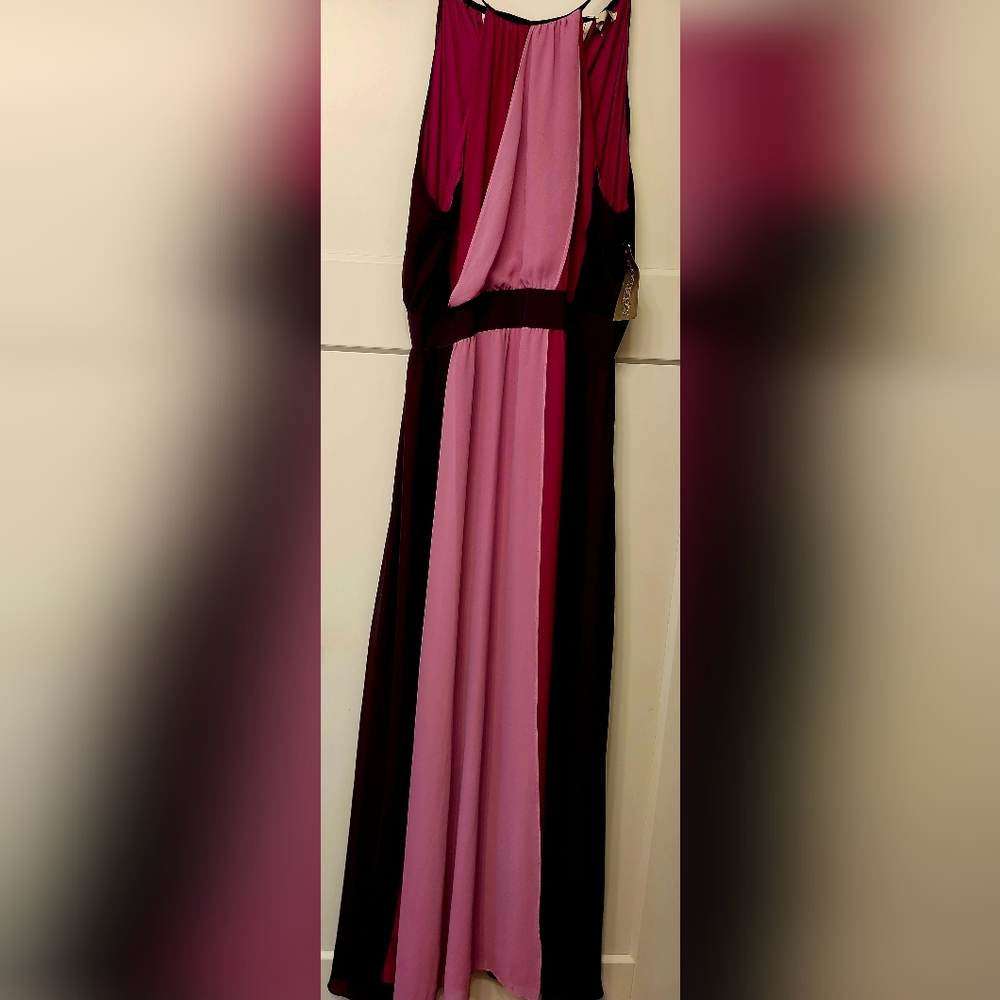 eva mendes for New York & Company Pink and Magenta Colorblock Maxi Dress